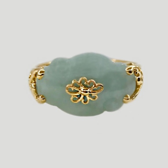 SOLD ~ Nephrite Jade East West Ring, 14k Gold - Picture 11 of 11